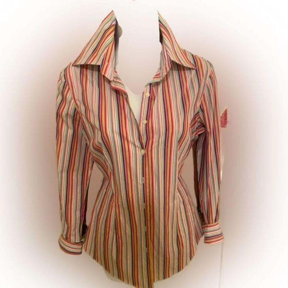 Hawes & Curtis Fitted Button Down Shirt-US/10 UK /14 striped cotton popl…